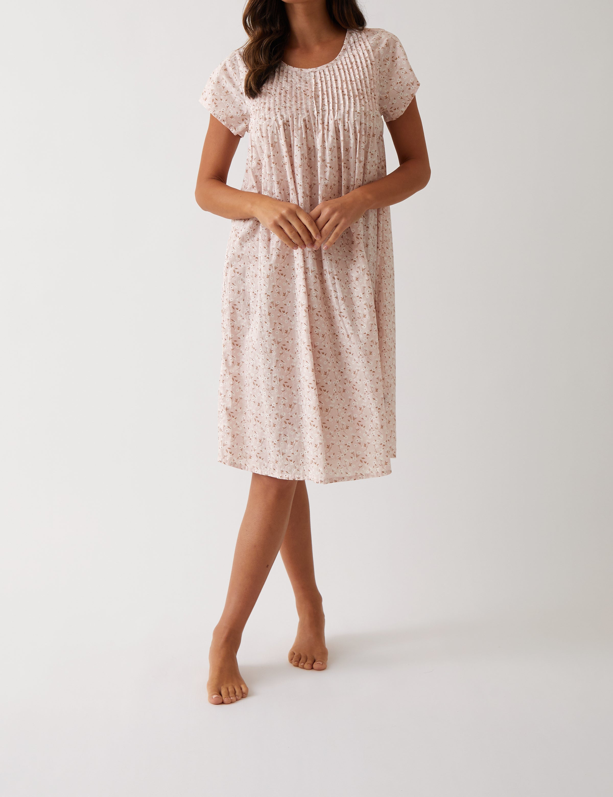 Ruby Pintuck Nightie | Pink Floral-1