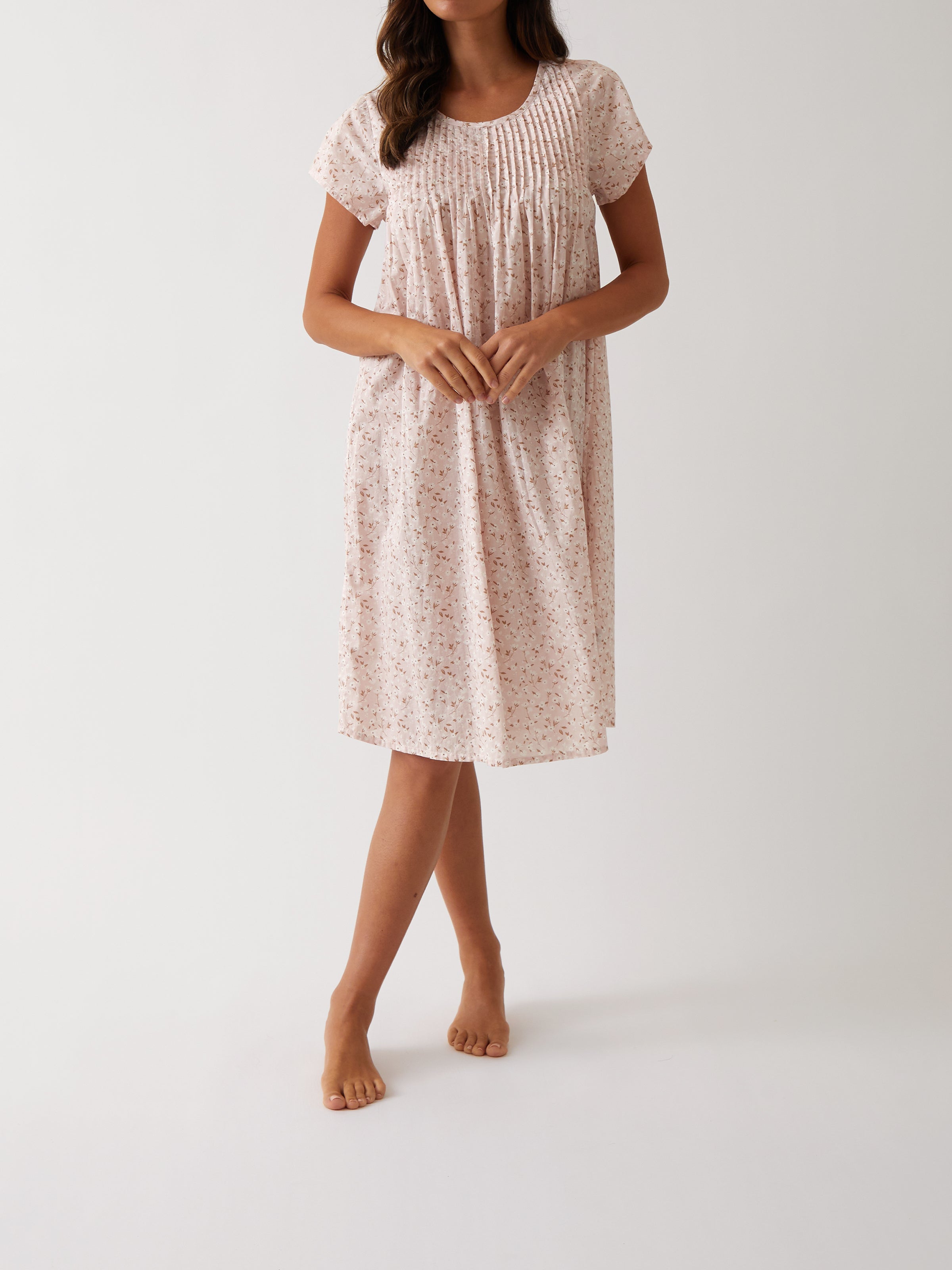 Ruby Pintuck Nightie | Pink Floral-1