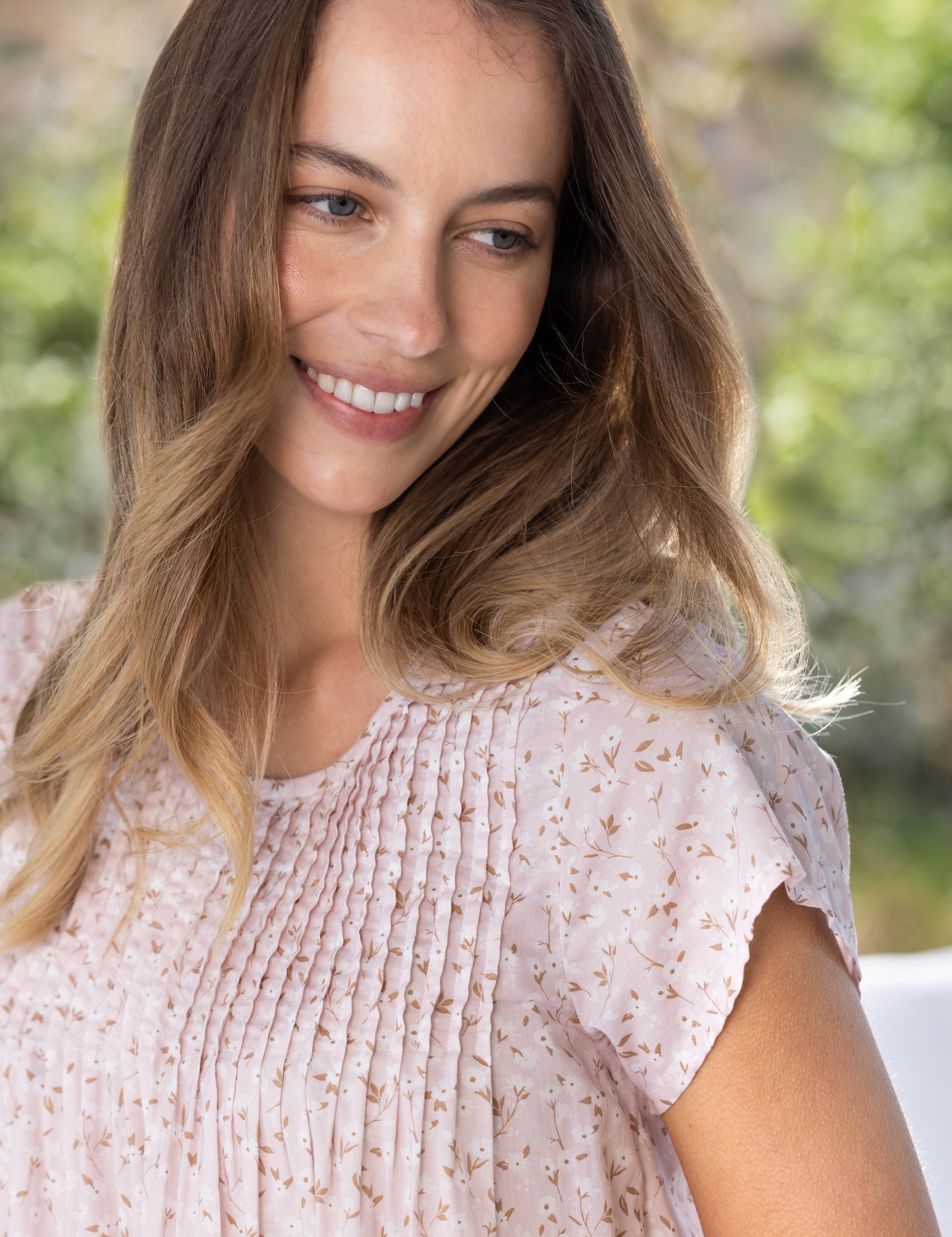 Ruby Pintuck Nightie | Pink Floral-5