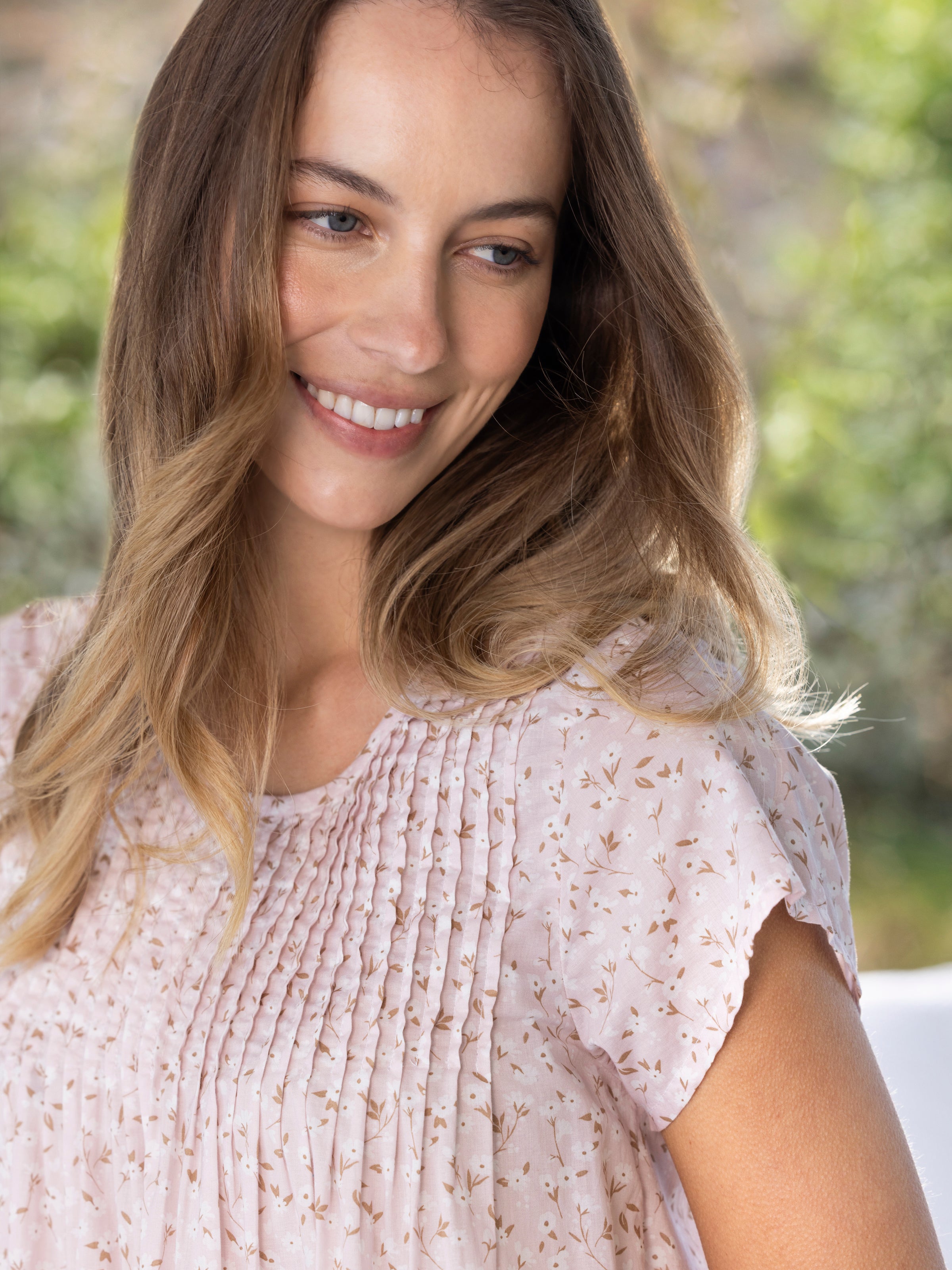 Ruby Pintuck Nightie | Pink Floral-5