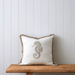 Seahorse Embroidered Square Cushion Cover | Natural White-1
