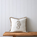 Seahorse Embroidered Square Cushion Cover | Natural White-1