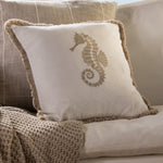 Seahorse Embroidered Square Cushion Cover | Natural White-2