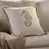 Seahorse Embroidered Square Cushion Cover | Natural White-2