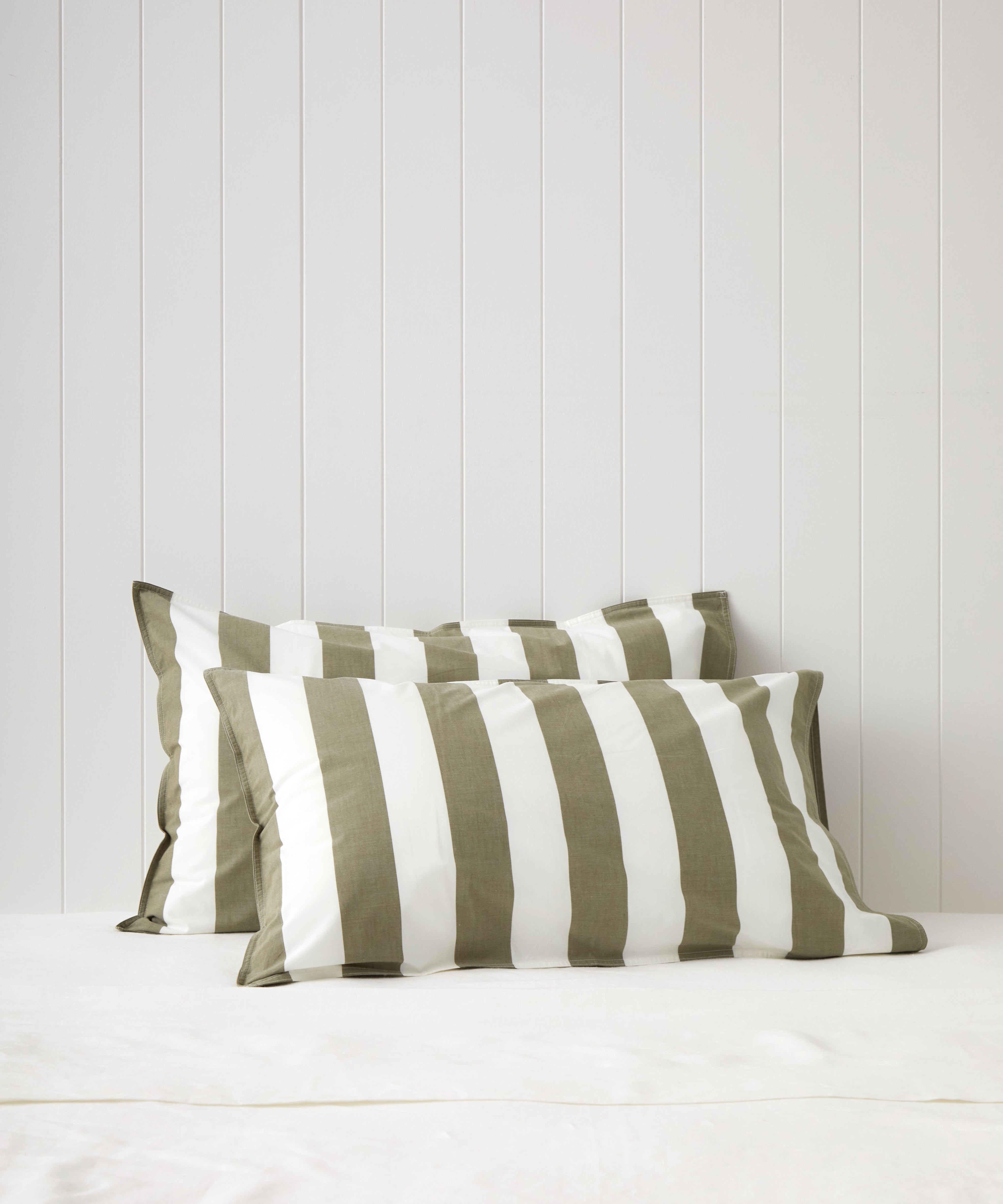 Sherwood Standard Pillowcase Set | Olive Stripe-1