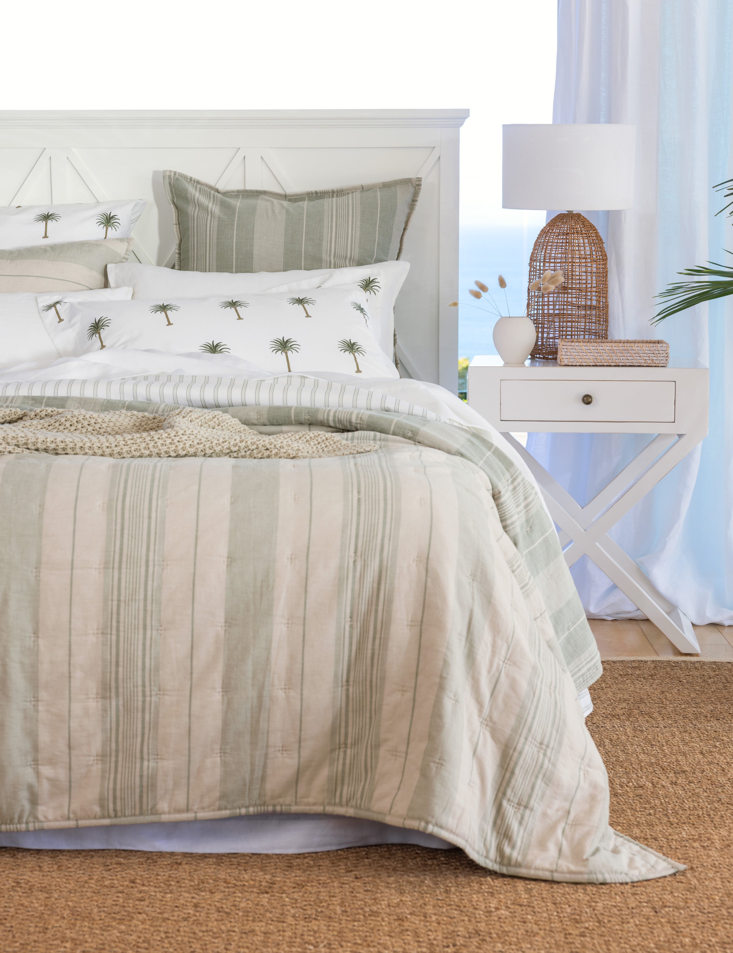 Siesta European Pillowcase | Green Stripe-2
