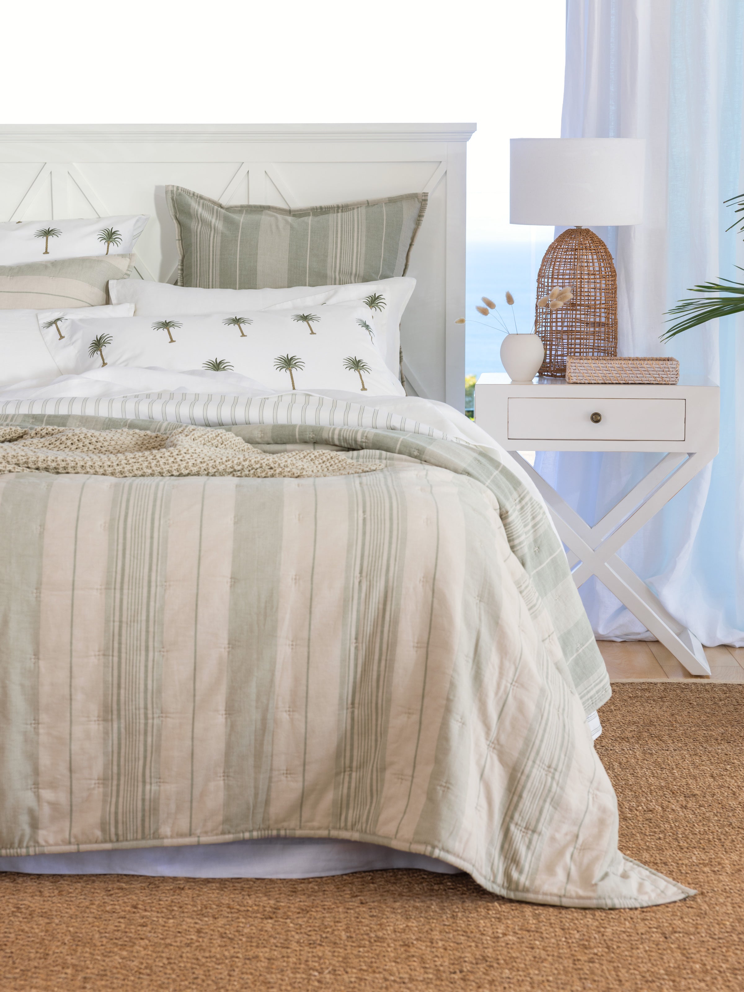 Siesta European Pillowcase | Green Stripe-2