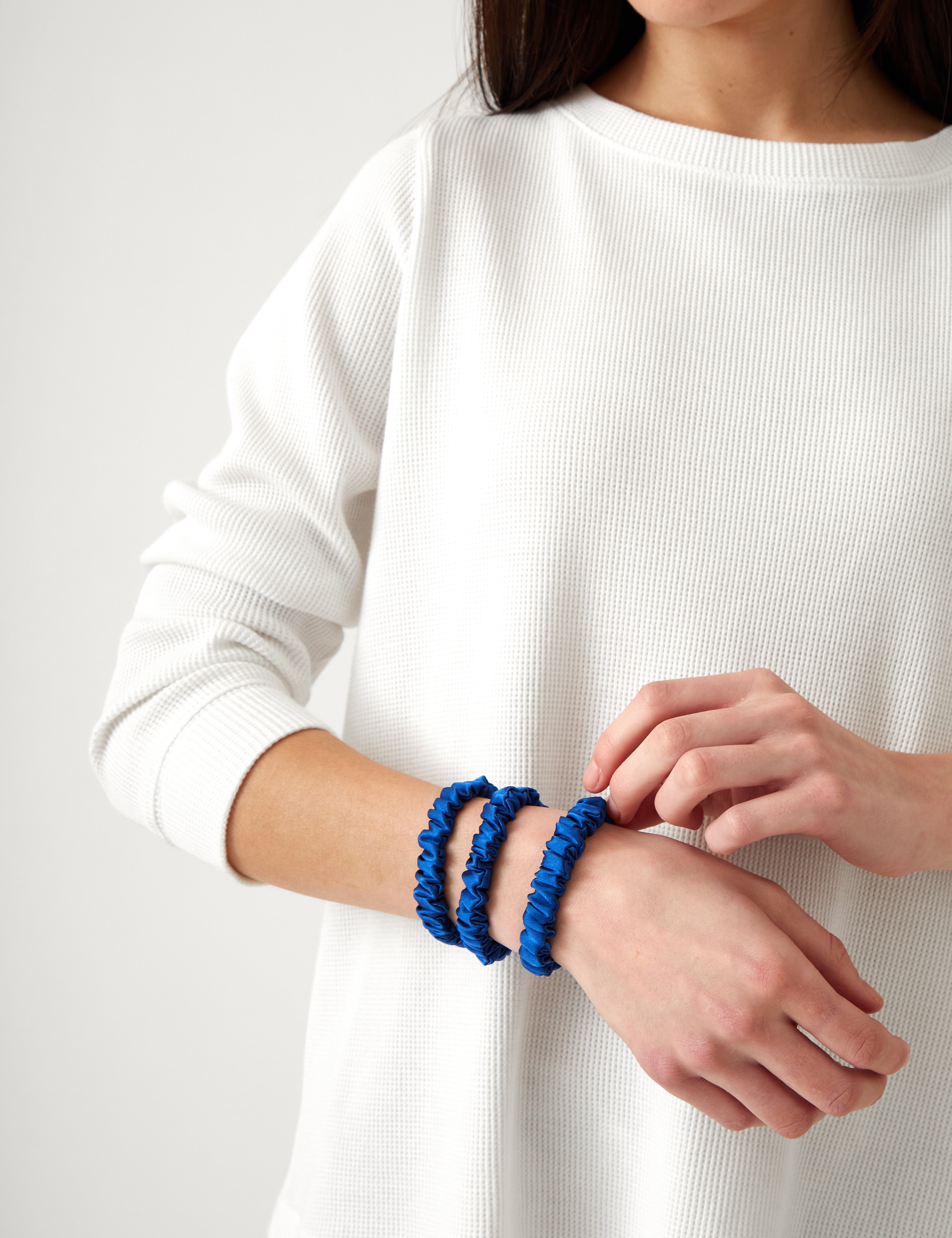 Silk Hair Scrunchie Set of 3 | Royal Blue-2