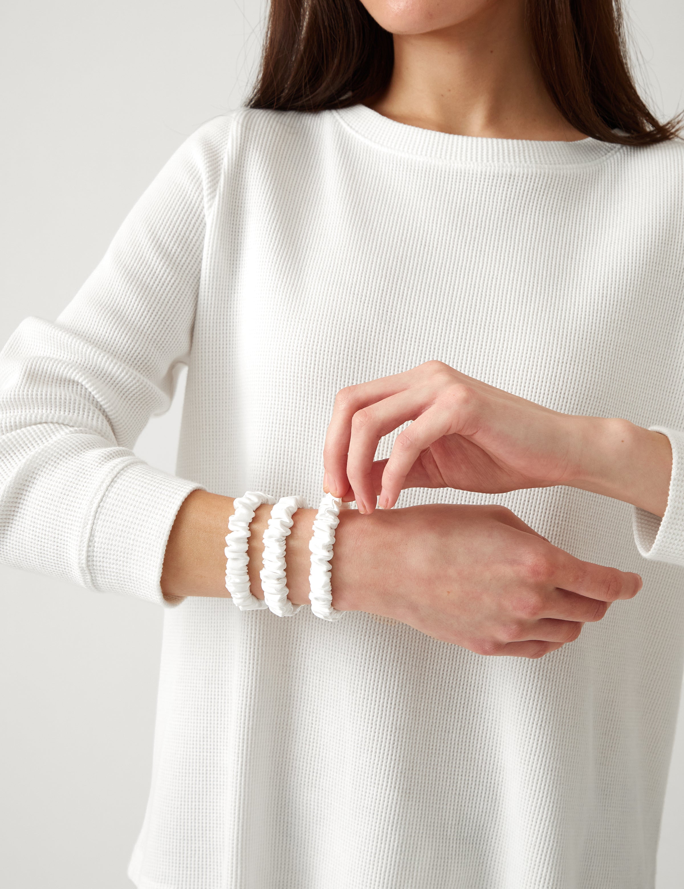 Silk Hair Scrunchie Set of 3 | White-2