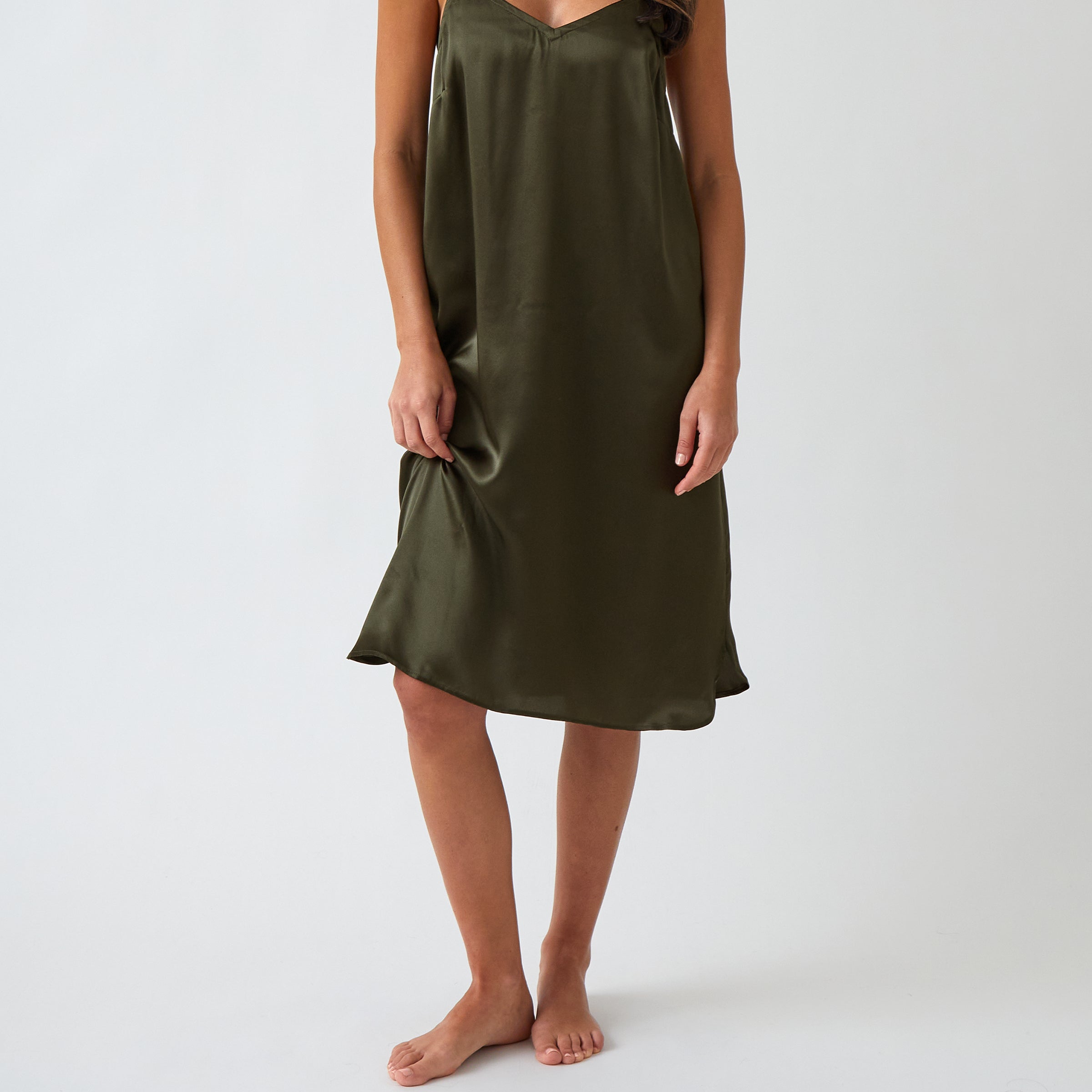 Silk Midi Nightie | Olive-1