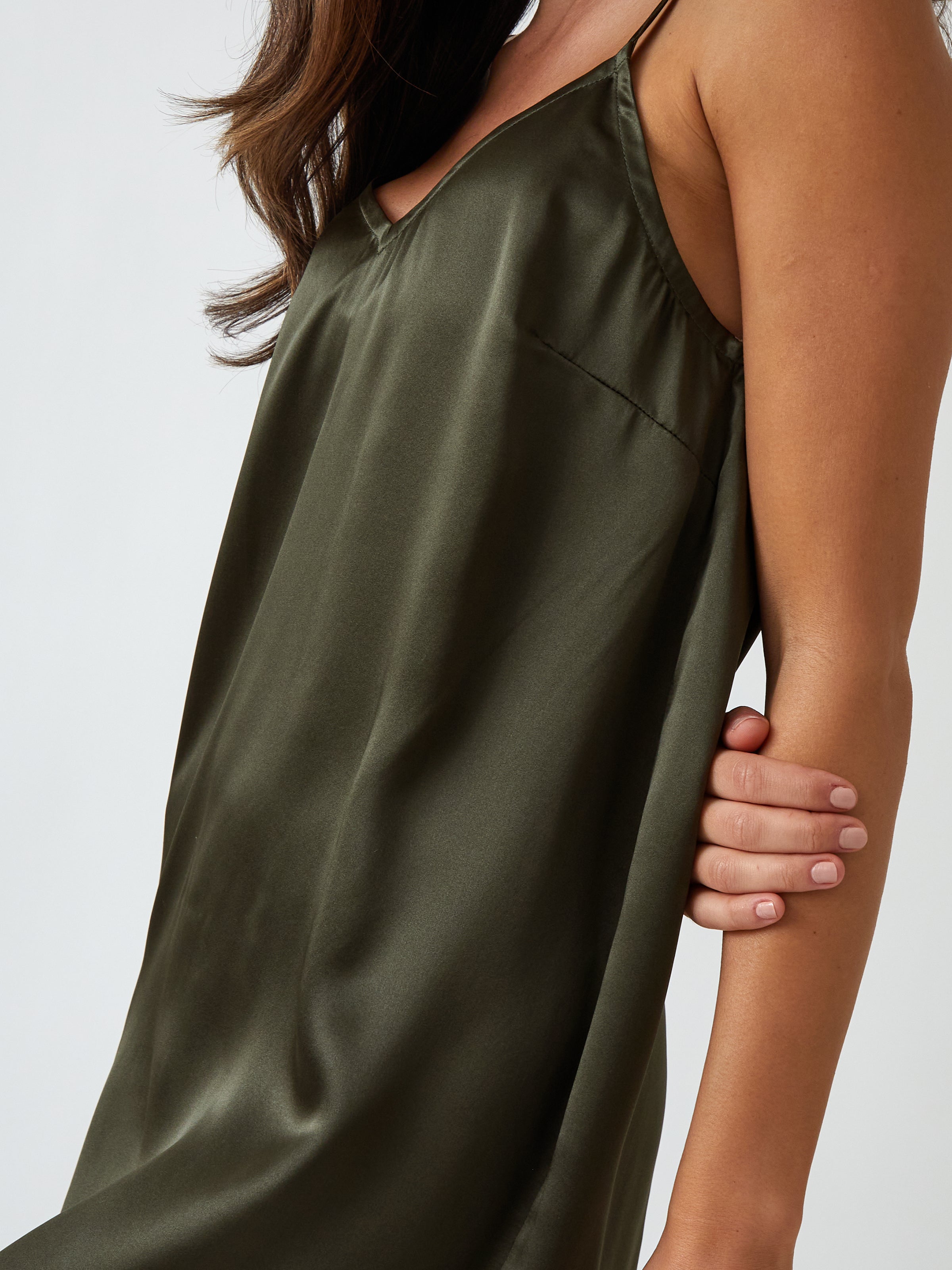 Silk Midi Nightie | Olive-2