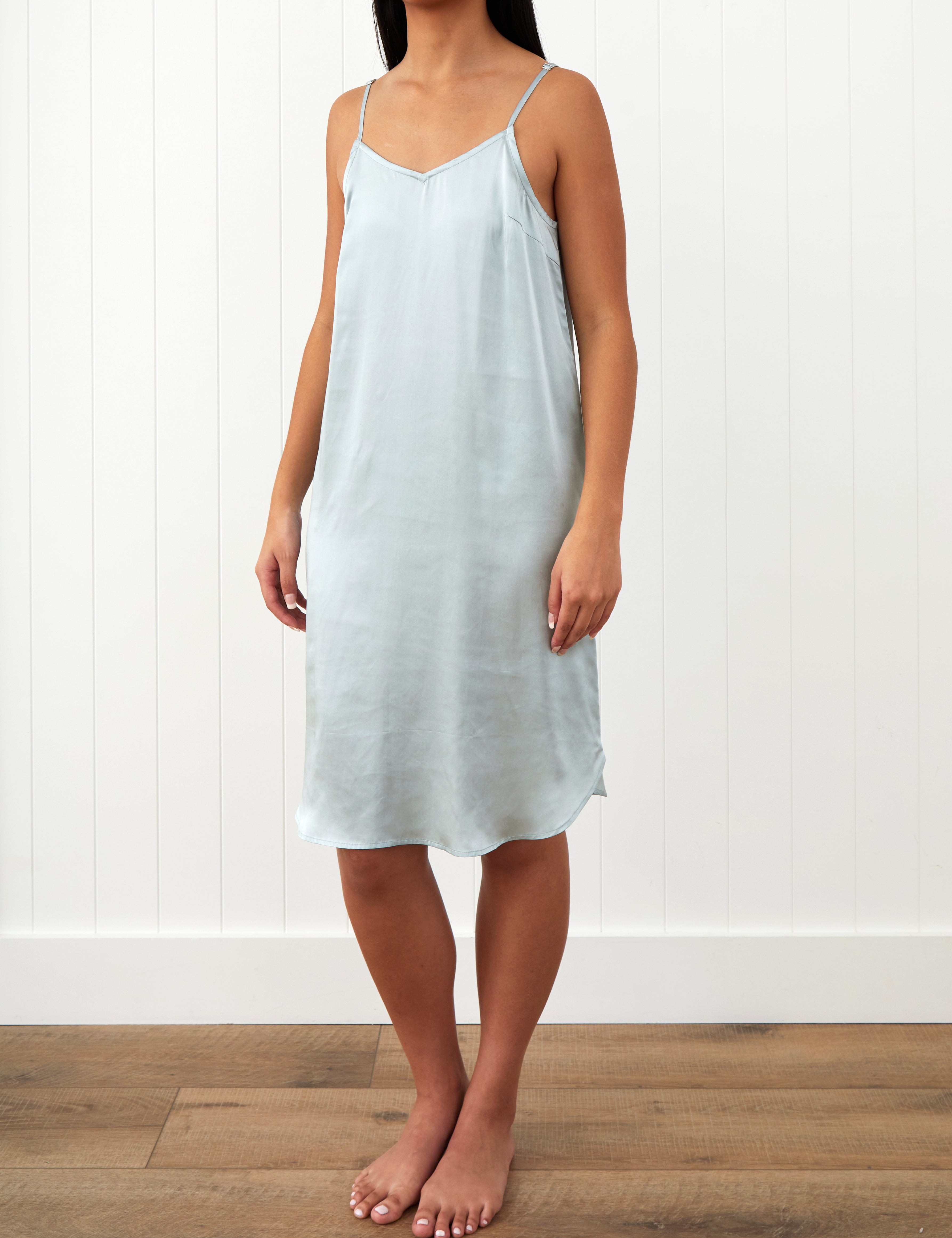 Silk Midi Nightie | Sky Blue-1