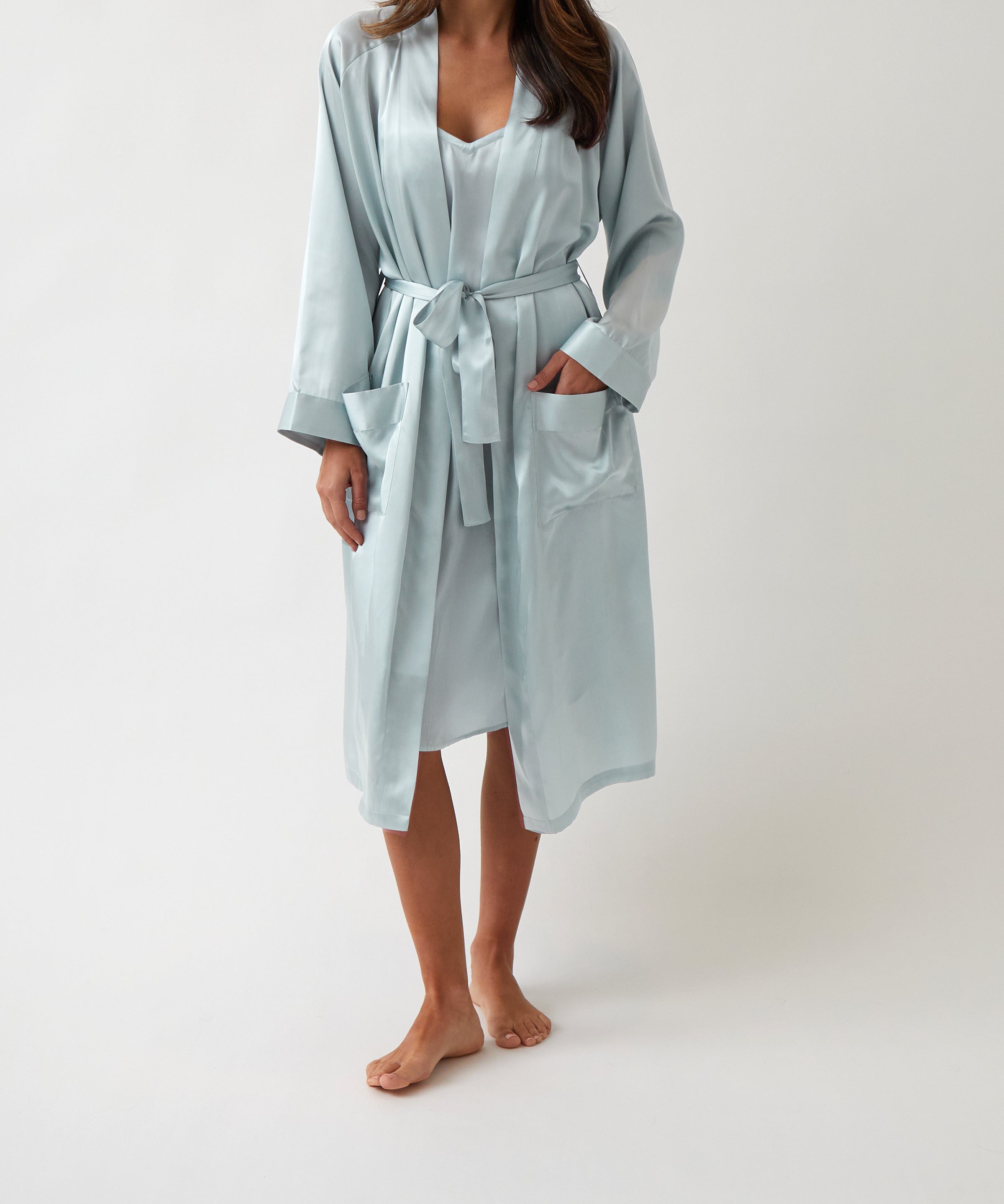 Silk Midi Robe | Sky Blue-1