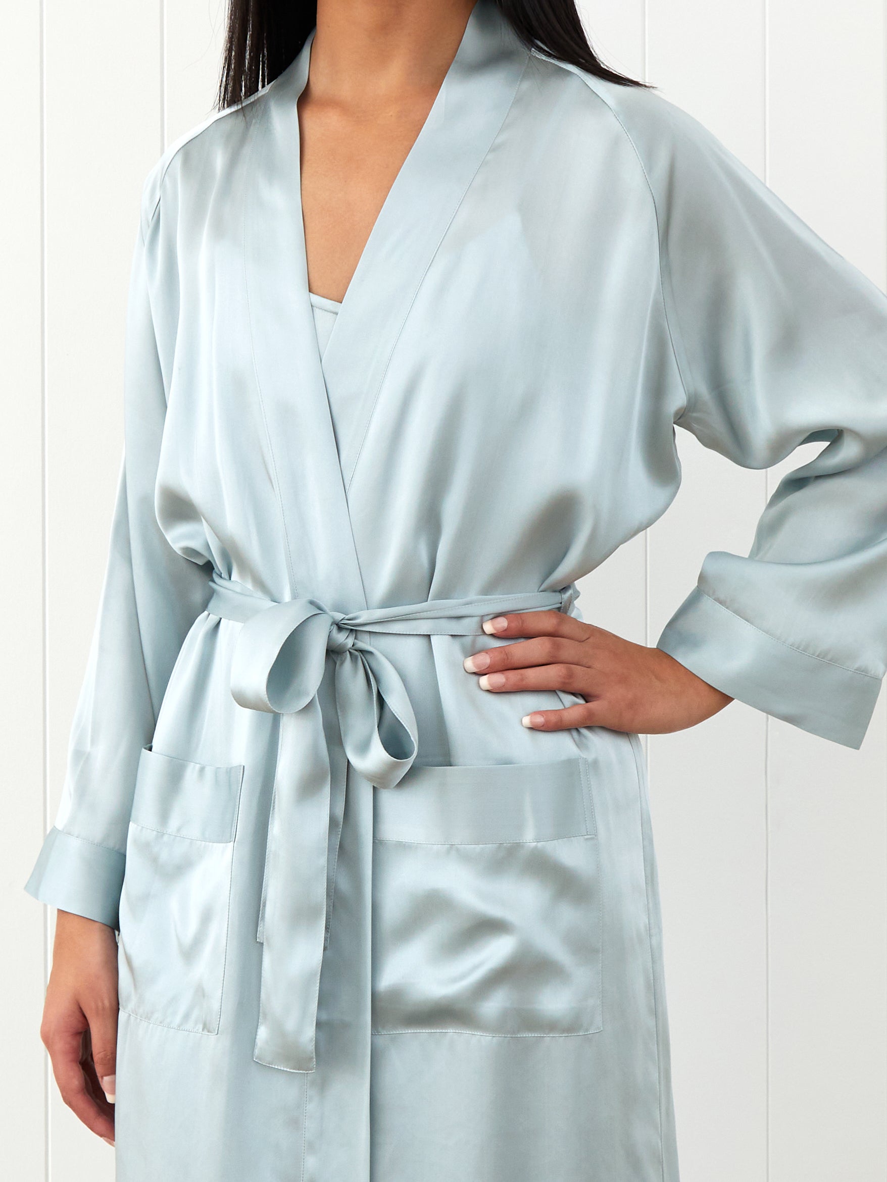 Silk Midi Robe | Sky Blue-3
