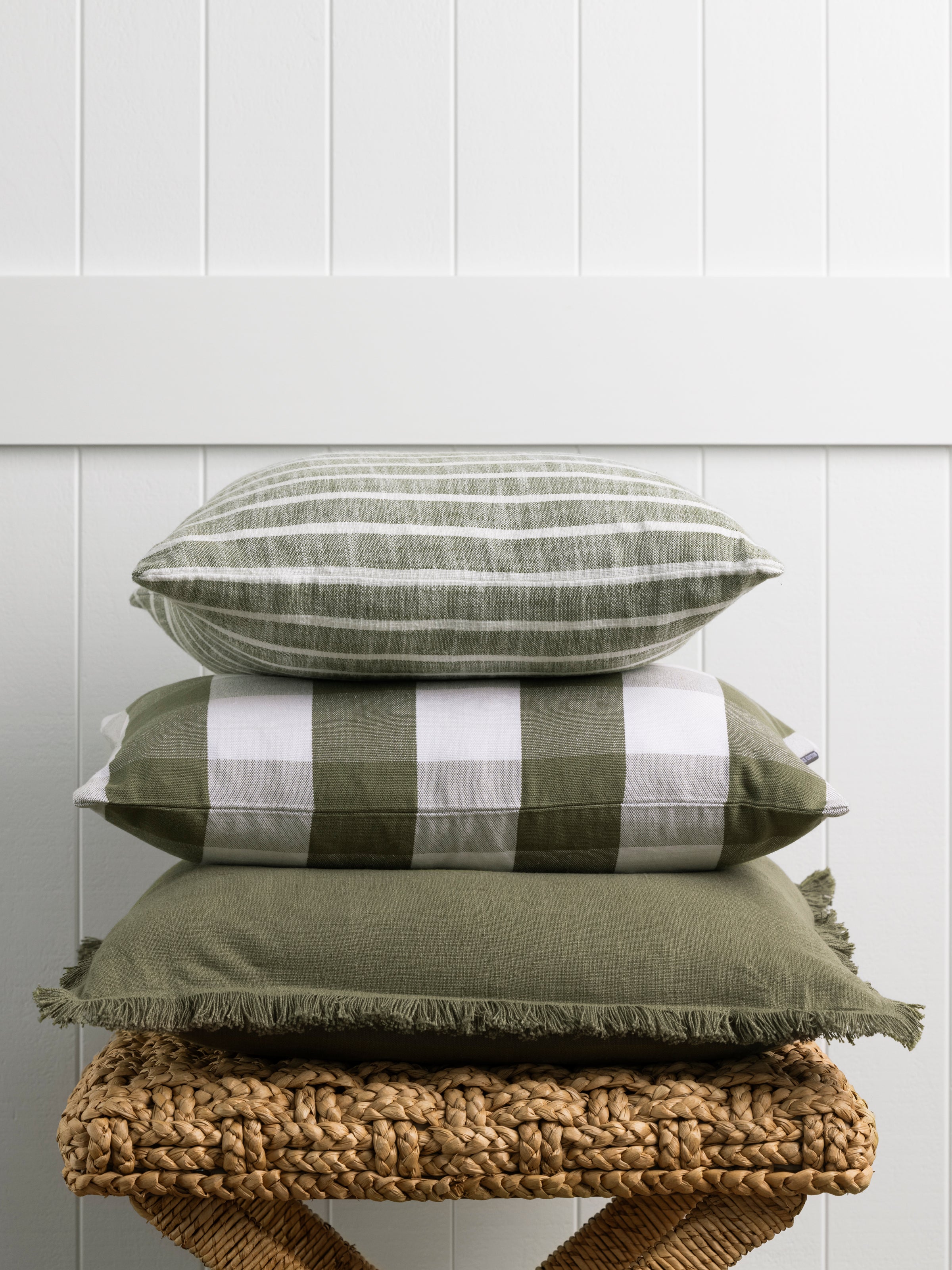 Sintra Rectangle Cushion Cover | Olive Gingham-2