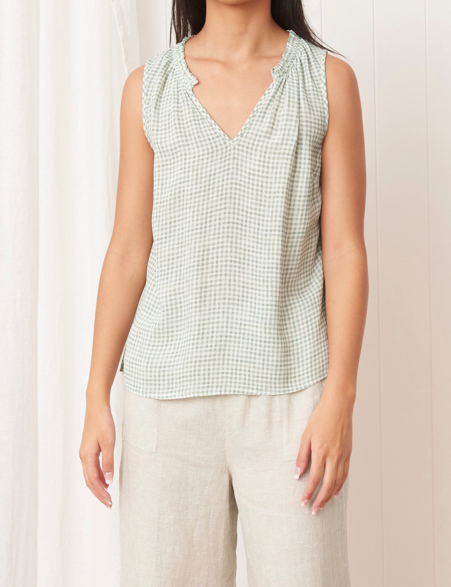 Tuscany Rayon Top | Green Gingham-1