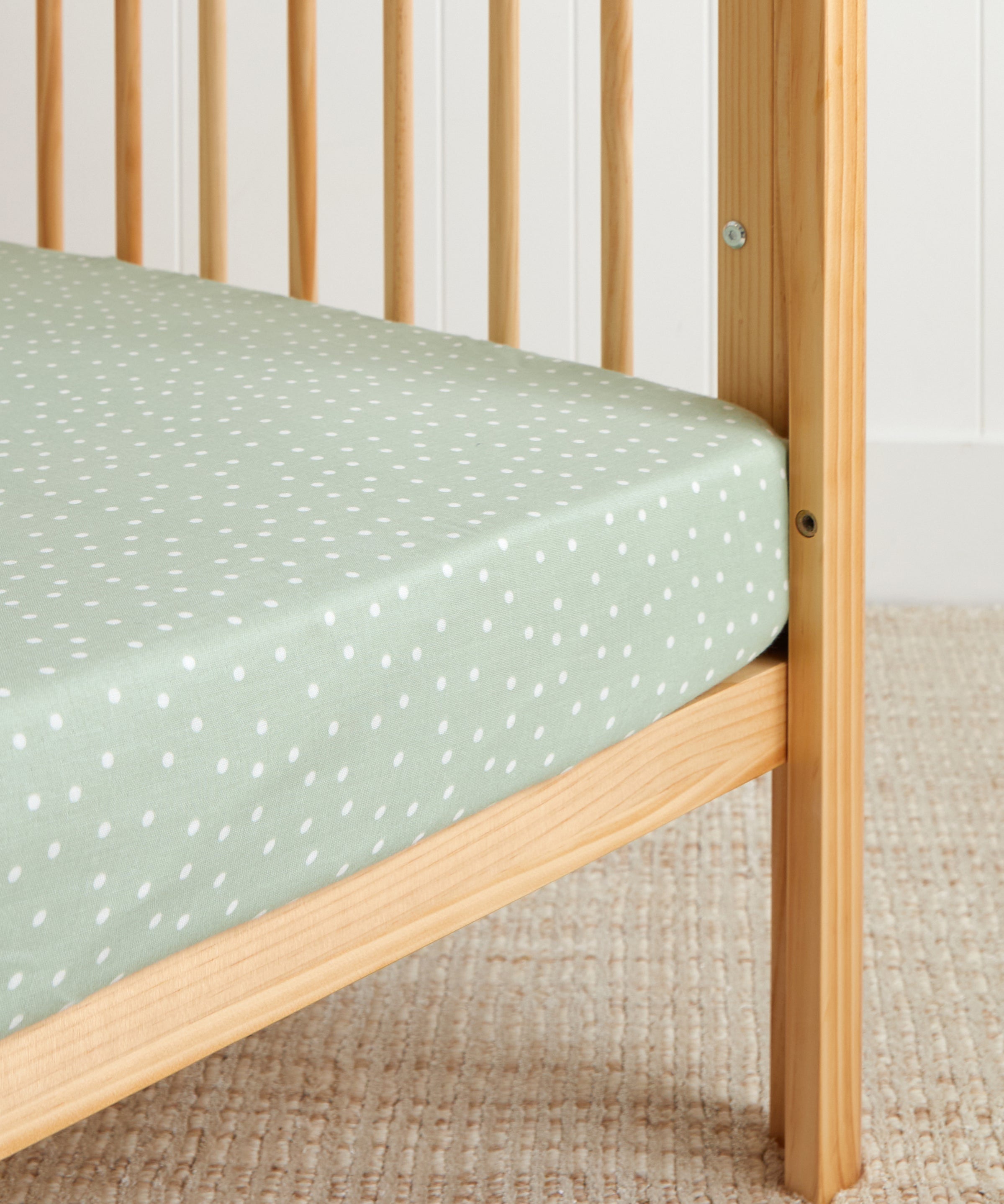 Up & Away Spot Muslin Cot Fitted Sheet | Green Spot-1
