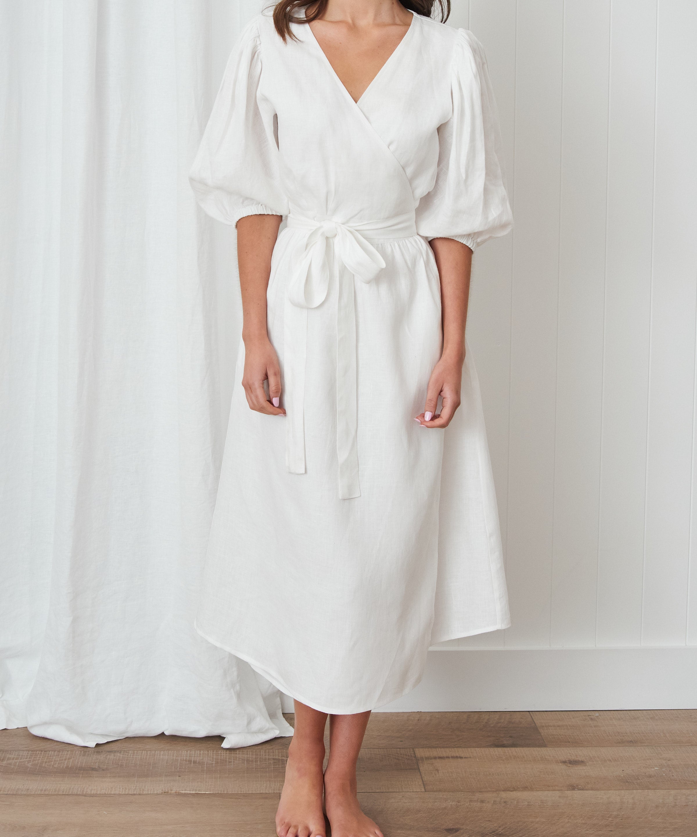 Voyager Linen Wrap Dress | White-1