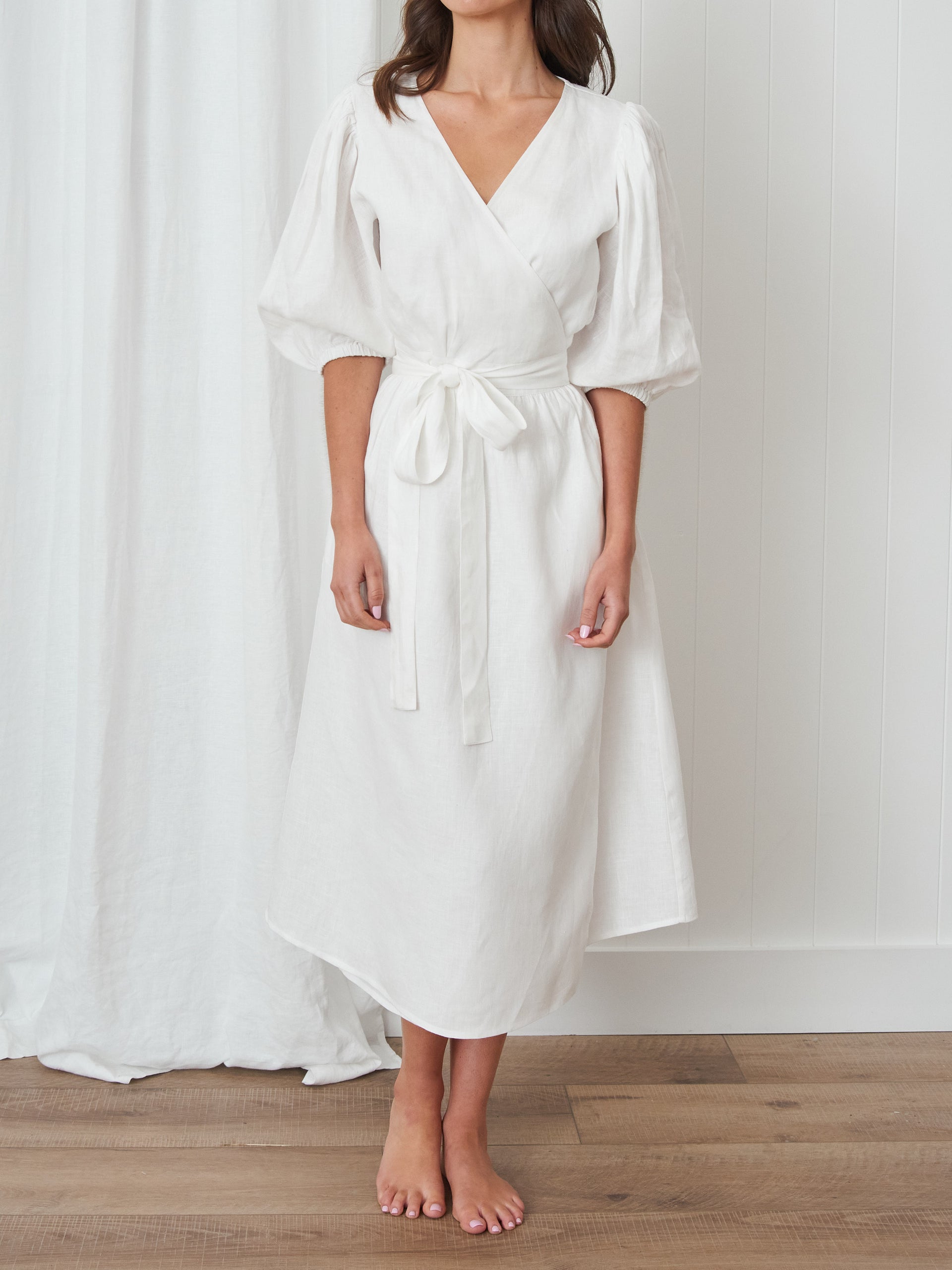 Voyager Linen Wrap Dress in White