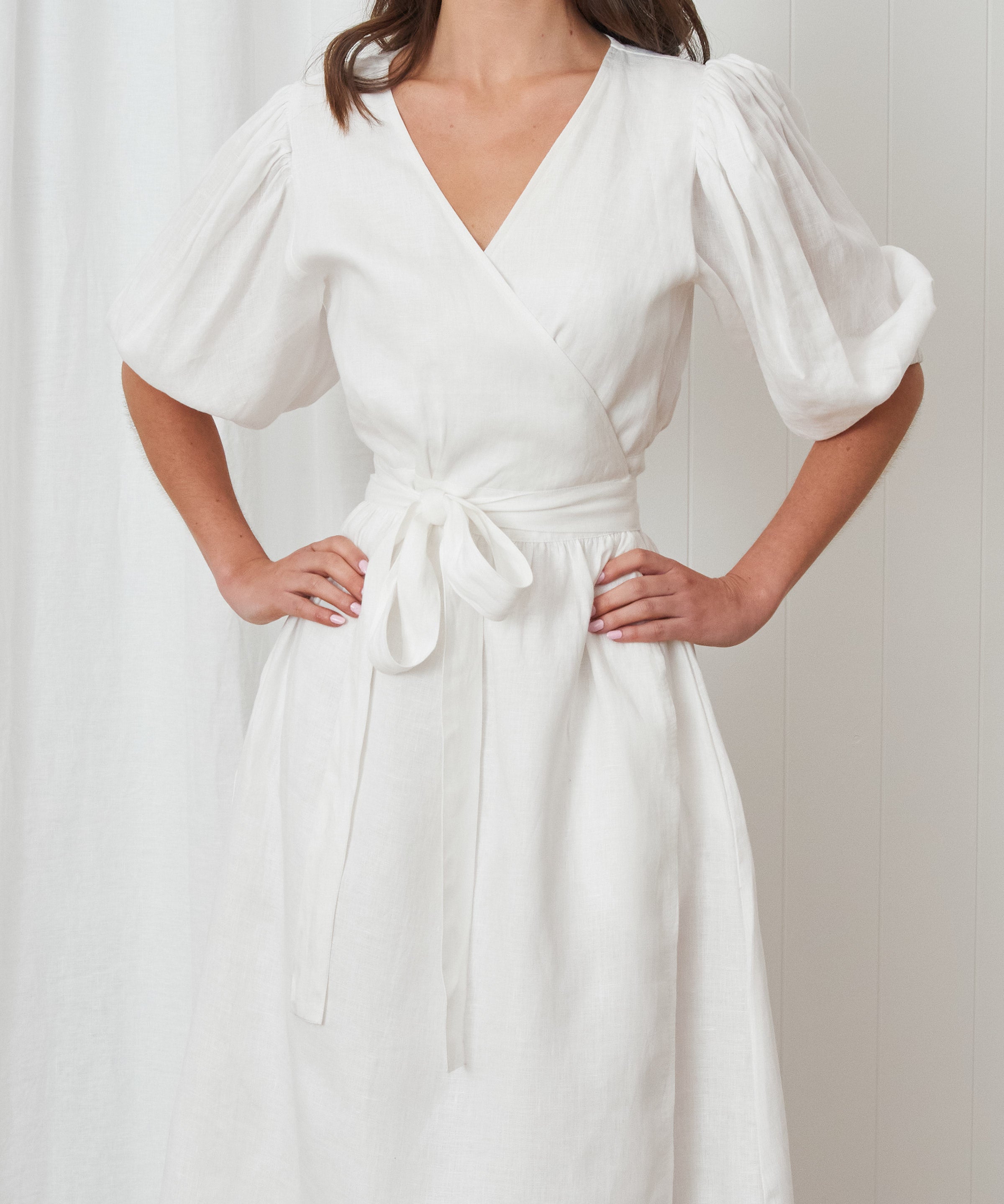 Voyager Linen Wrap Dress | White-3