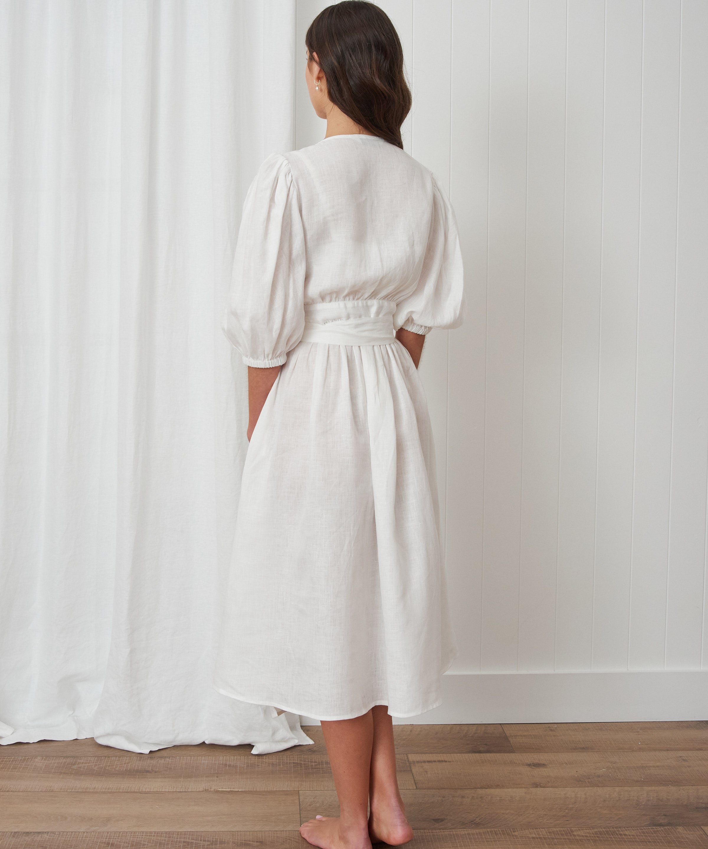 Voyager Linen Wrap Dress | White-4