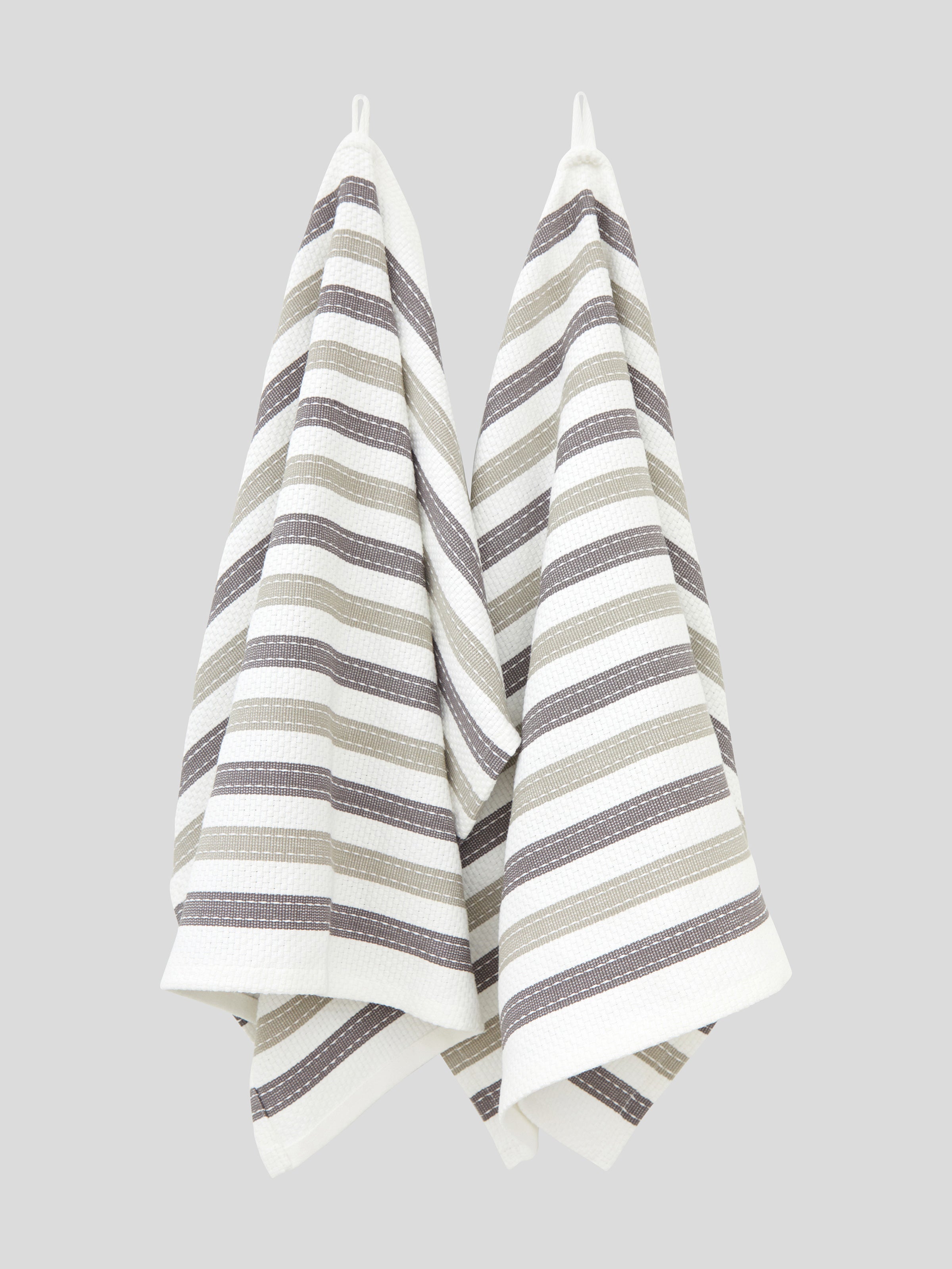 WC Stripe Tea Towel Set of 2 | Natural Charcoal-1
