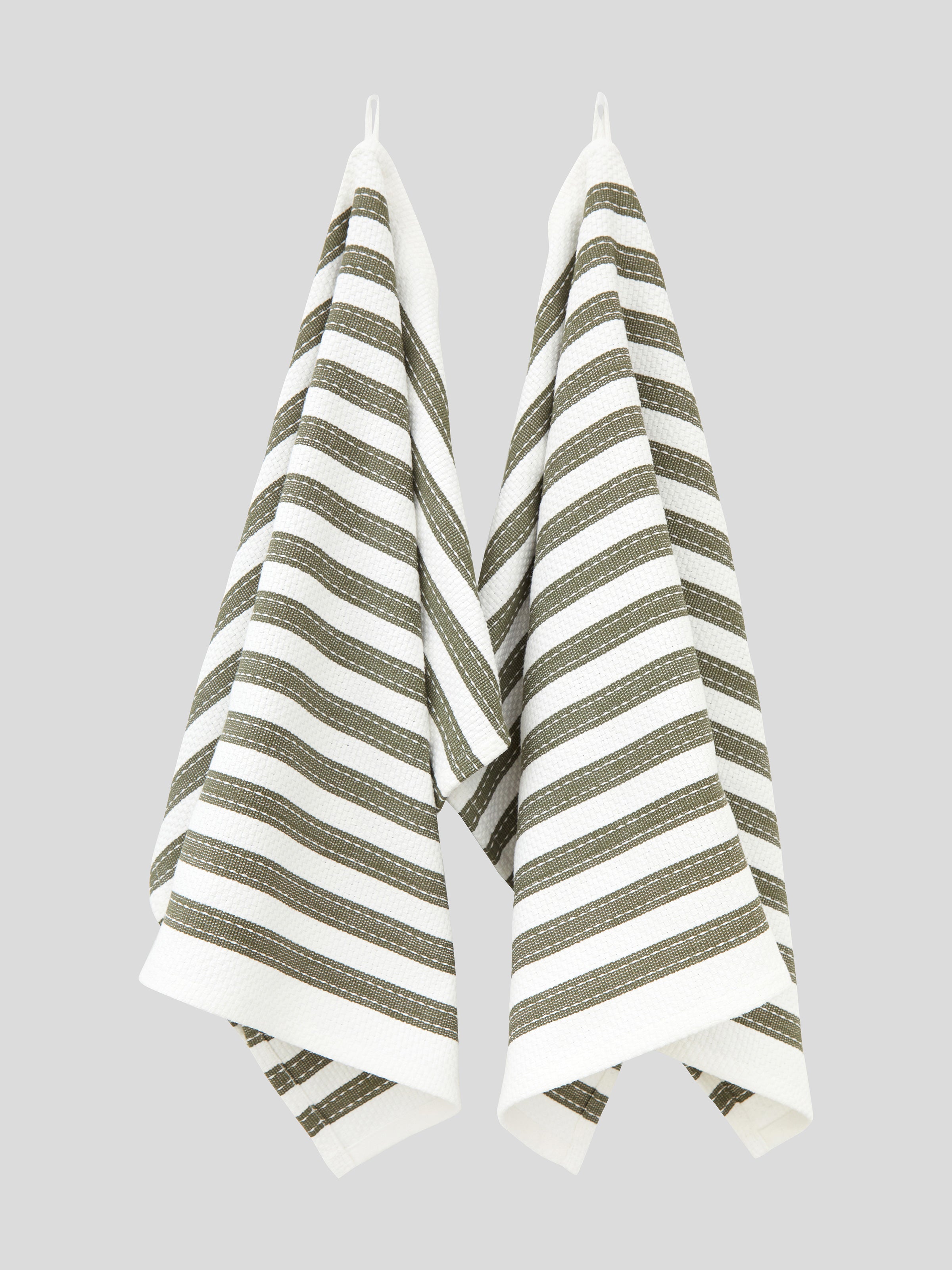 WC Stripe Tea Towel Set of 2 | Olive-1