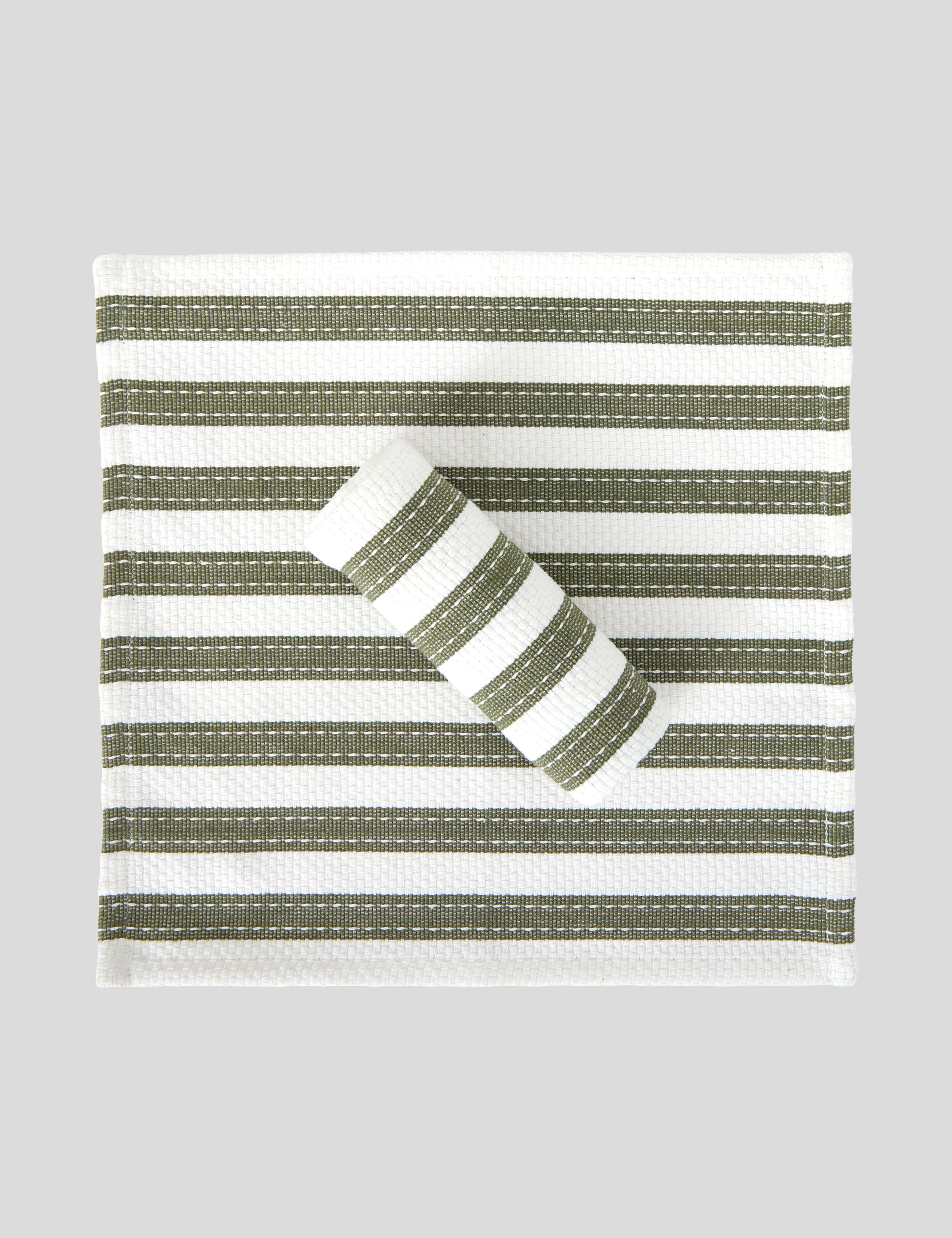 WC Stripe Washcloth Set of 2 | Olive-1