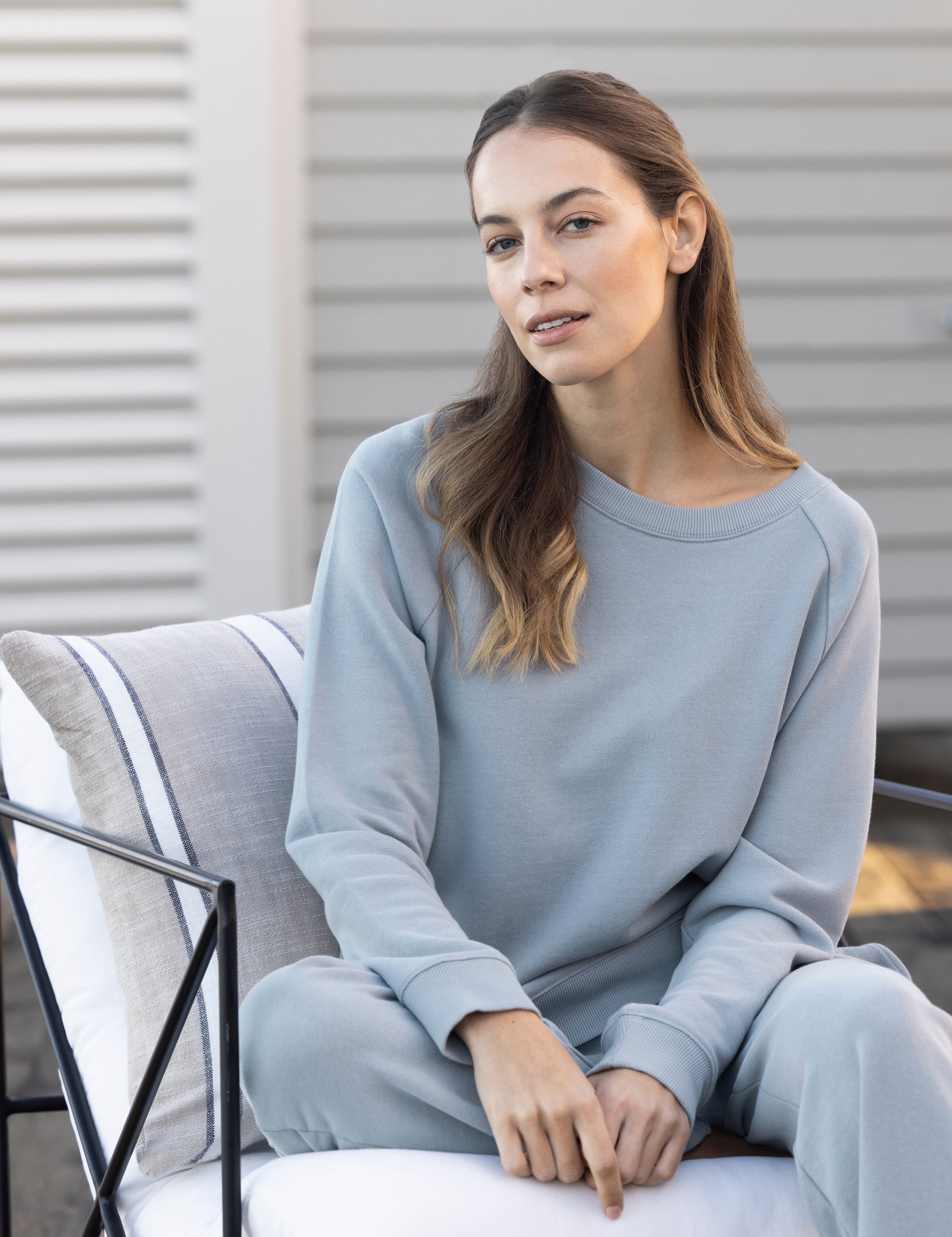 Weekend Cotton Knit Lounge Jumper | Sky-3