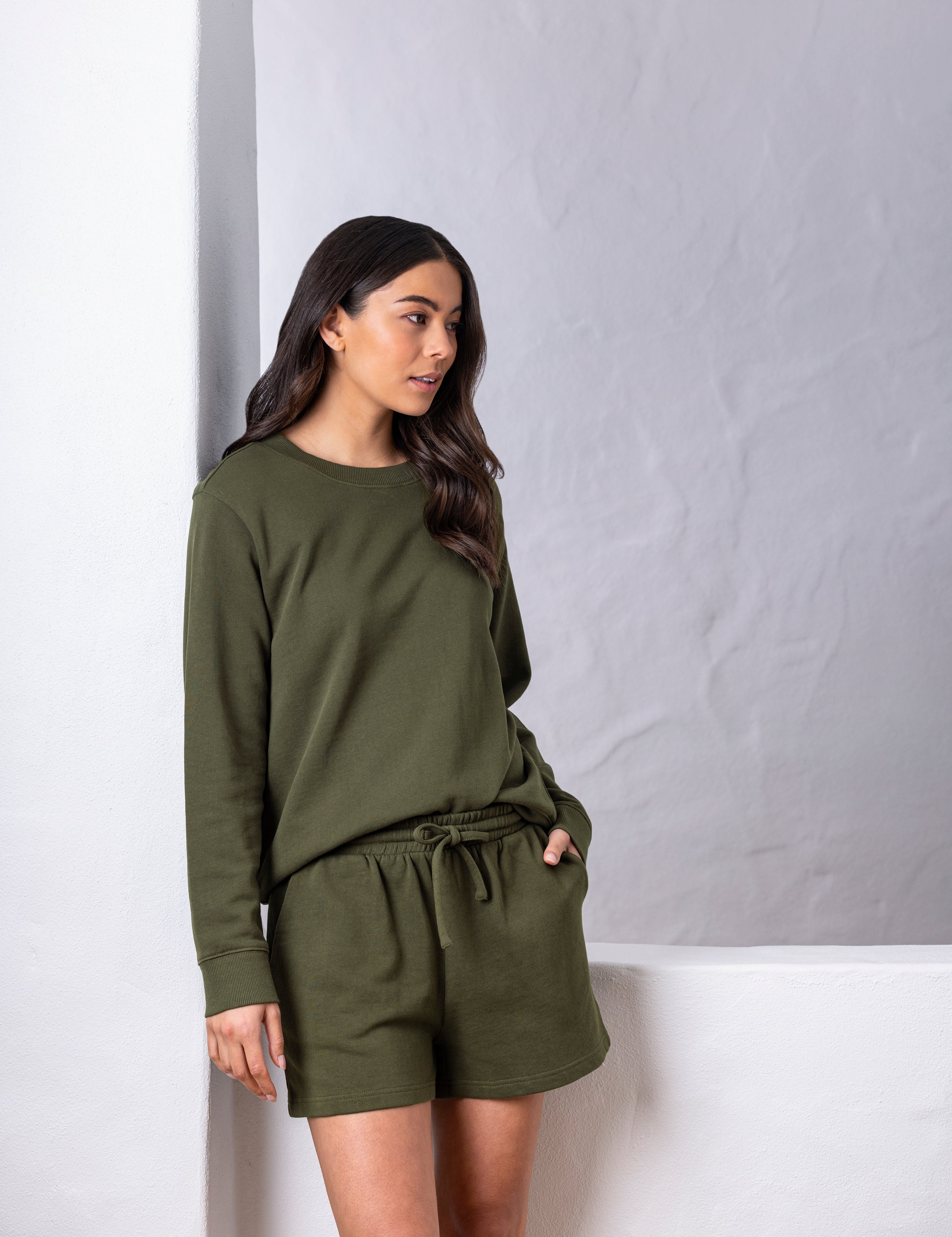 Weekend Cotton Knit Lounge Shorts | Olive-5