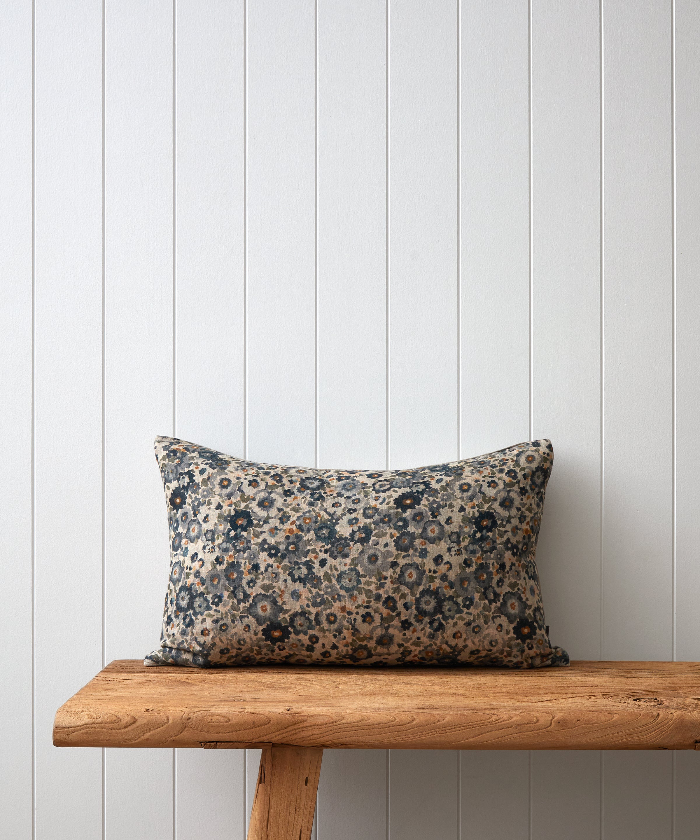 Zinnia Rectangle Cushion Cover | Blue Floral-1