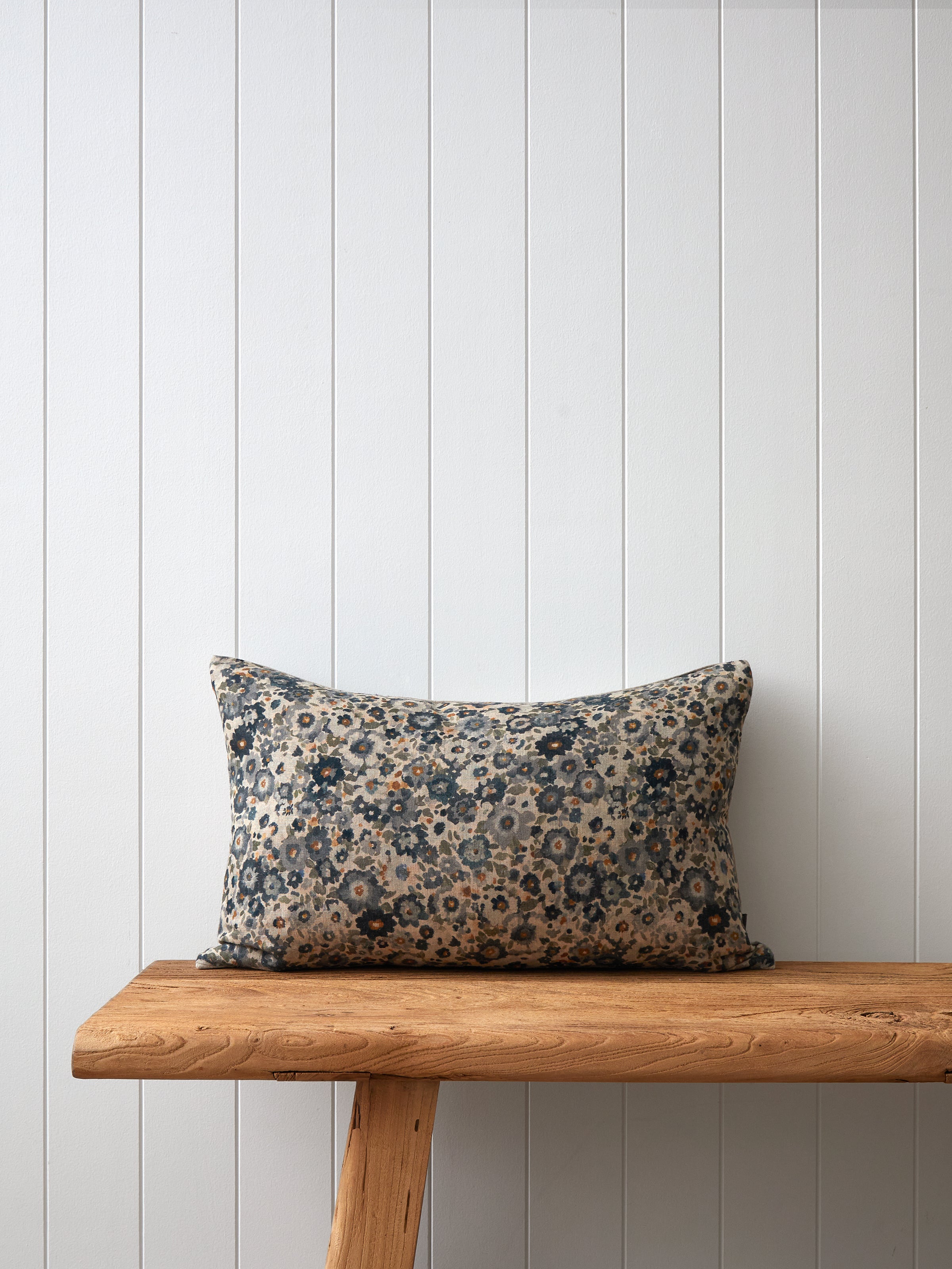 Zinnia Rectangle Cushion Cover | Blue Floral-1