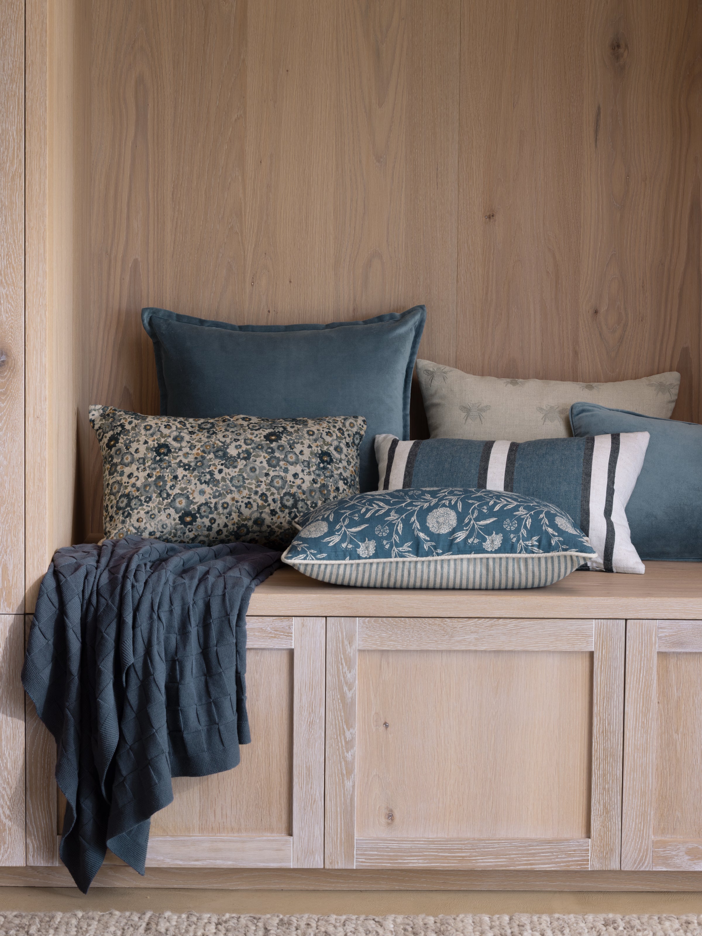 Zinnia Rectangle Cushion Cover | Blue Floral-2