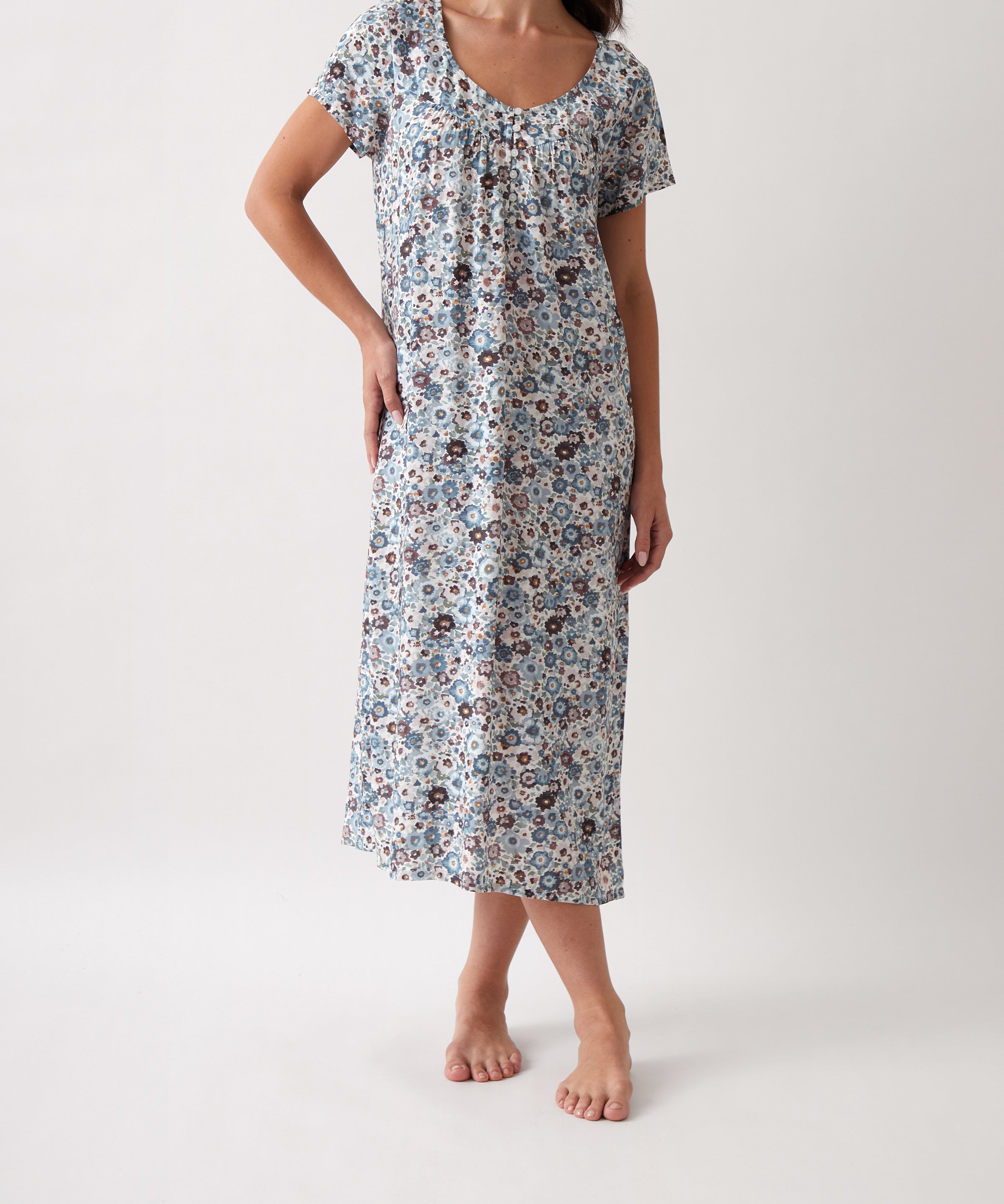 Zoe Full Length Short Sleeve Nightie | Floral-1