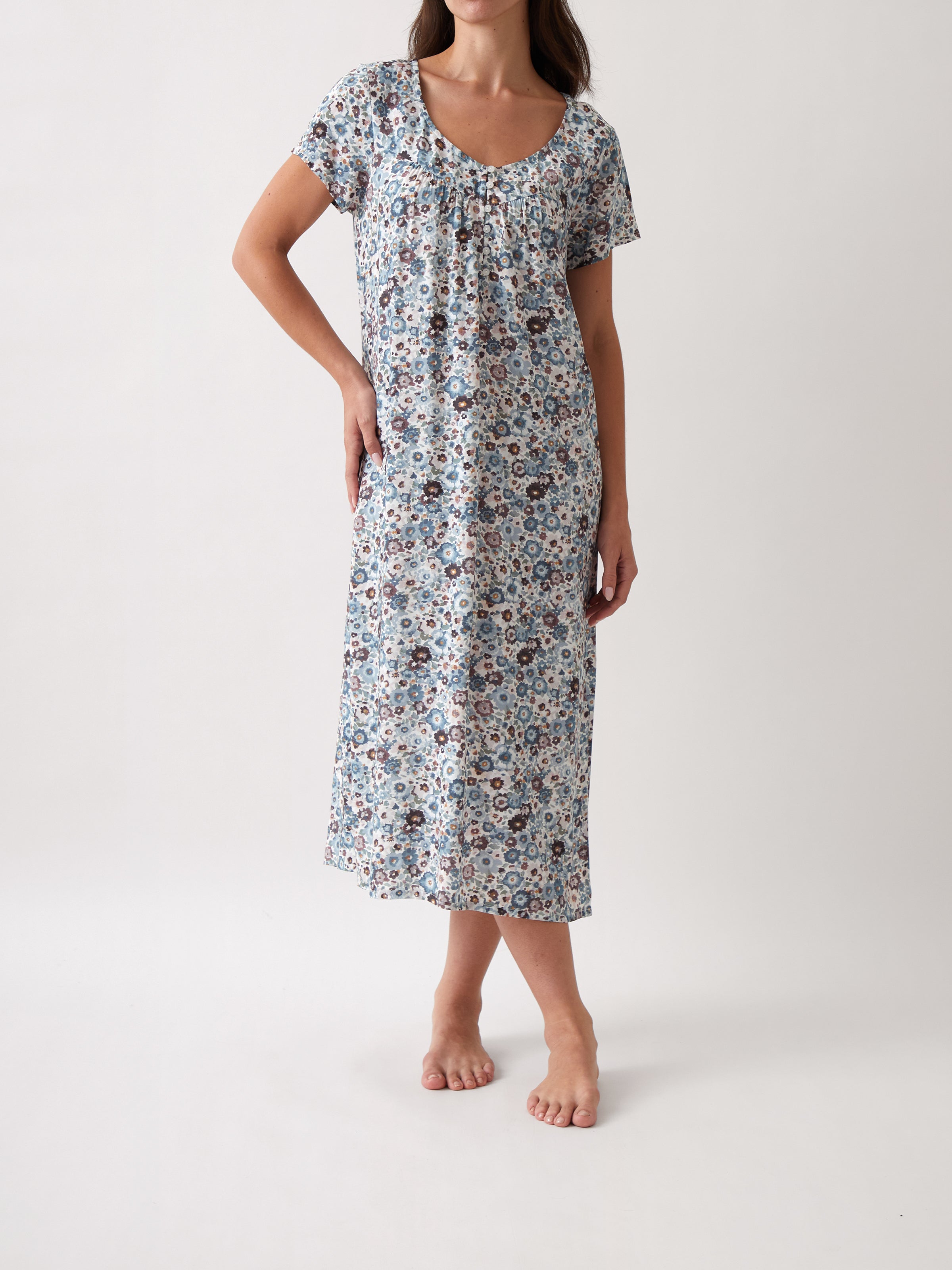Zoe Full Length Short Sleeve Nightie | Floral-1