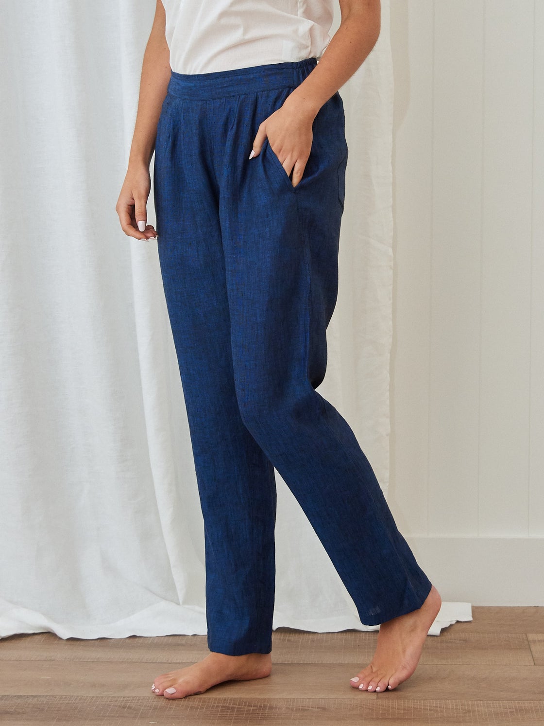 Voyager Linen Pants in Blue Chambray | Wallace Cotton NZ